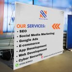 3m x 3m Straight Pop Up Exhibition Backdrop Stand With Printed Fabric Graphics
