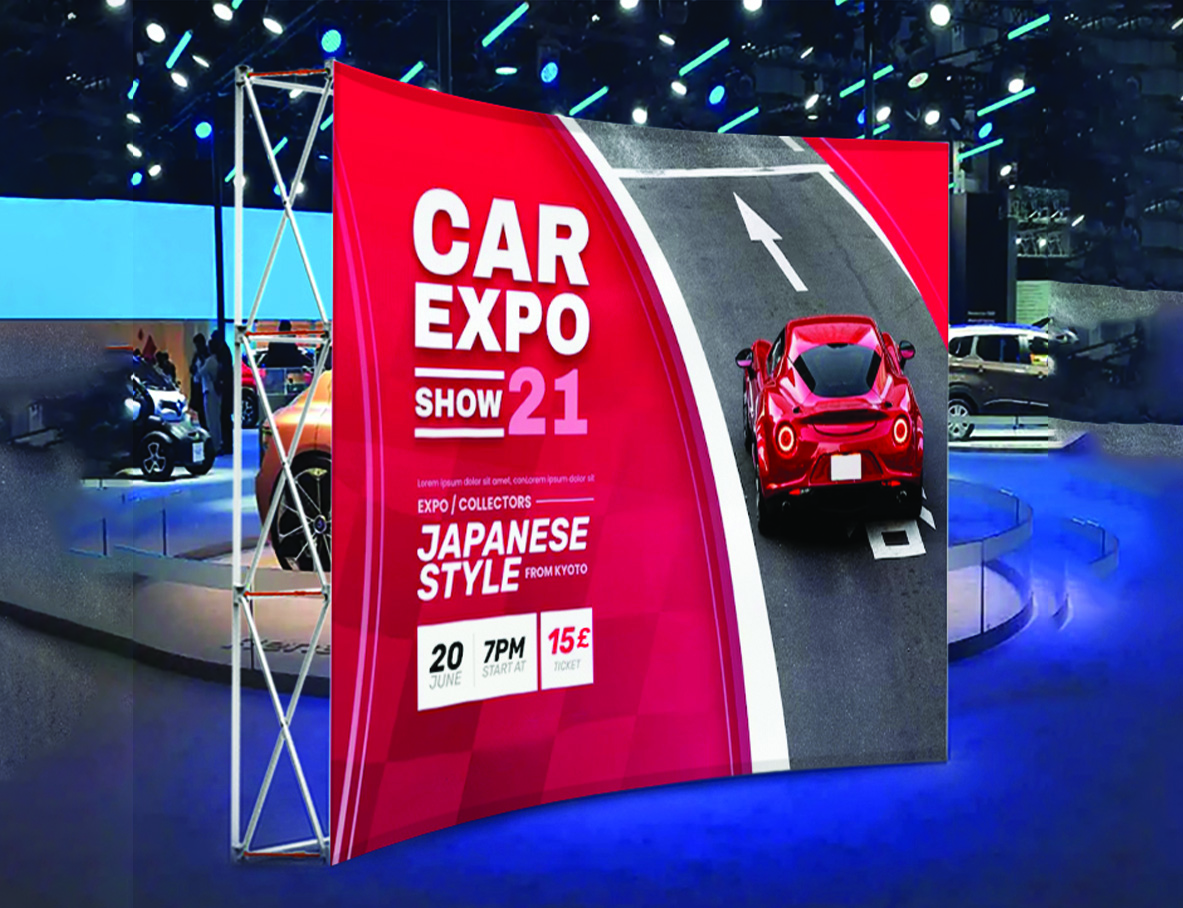 3m x 3m Curved Pop Up Exhibition Backdrop Stand With Printed Fabric Graphics