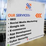 Straight Pop Up Exhibition Backdrop Stand With Printed Fabric Graphics